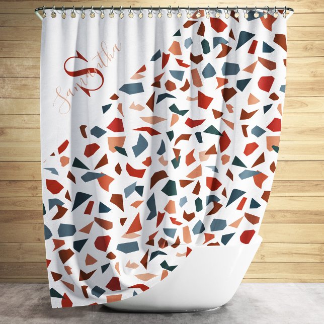Modernes Mongram Terrazzo Mosaikmuster Duschvorhang (Modern Monogram Terrazzo Mosaic Pattern Shower Curtain)
