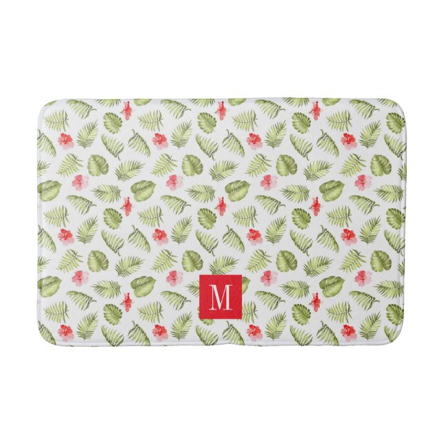 Modernes Mongram Tropical Palm Blätter Muster Badematte (Vorderseite)