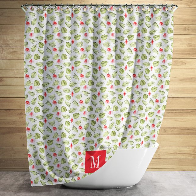 Modernes Mongram Tropical Palm Blätter Muster Duschvorhang (Modern Monogram Tropical Palm Leaves Pattern Shower Curtain)