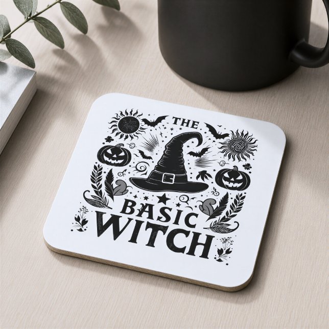 Modernes monochromes Basic Witch Halloween Getränkeuntersetzer (Von Creator hochgeladen)