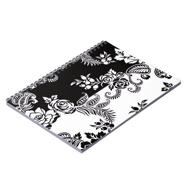 Modernes monochromes Blumenmuster-Notizbuch Notizblock (Linke Seite)