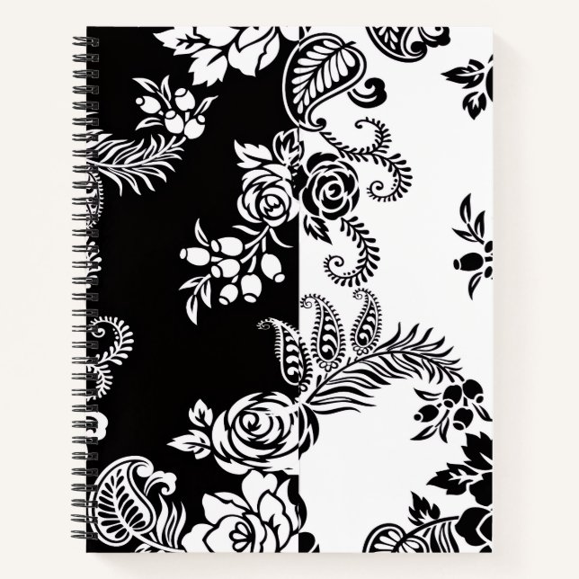 Modernes monochromes Blumenmuster-Notizbuch Notizbuch (Vorderseite)