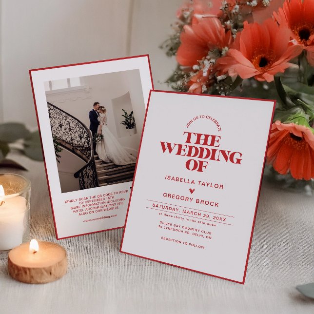 Modernes monochromes Foto mit QR-Code-Hochzeit Einladung (Von Creator hochgeladen)