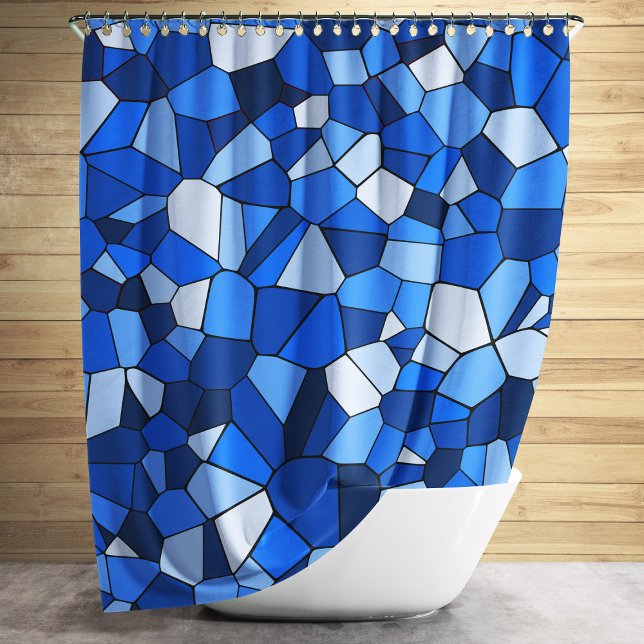Modernes, monochromes geometrisches Mosaikmuster Duschvorhang (Modern Blue Geometric Mosaic Pattern Shower Curtain)