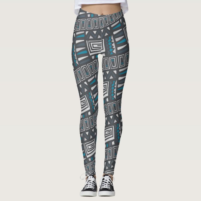 Modernes monochromes Tribal Geometric-Muster Leggings (Vorderseite)