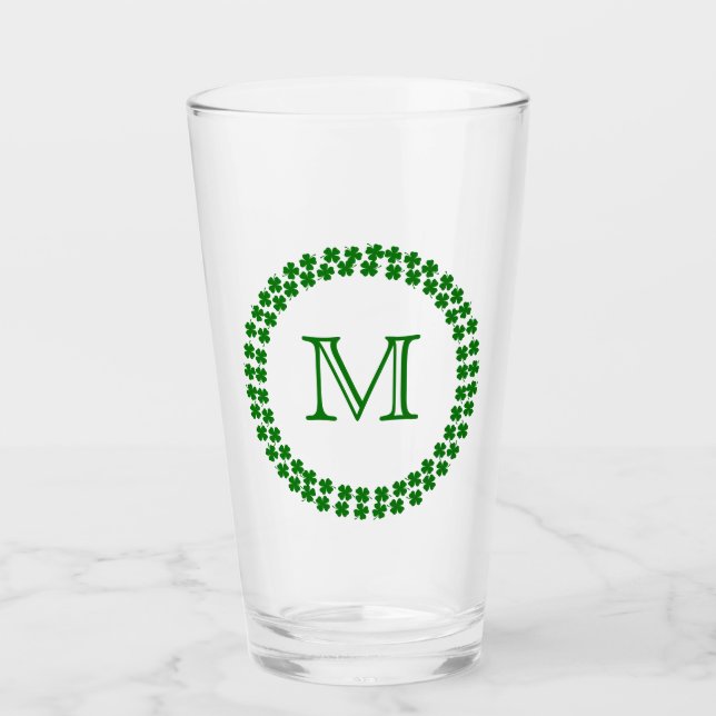 Modernes Monogram 4 Leaf Clover Green Kleeblatt Glas (Vorderseite)