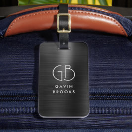 Modernes Monogram Black Gray Glam Metallic Gepäckanhänger