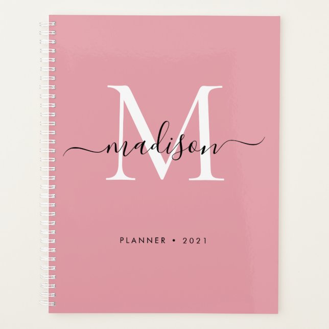 Modernes Monogram Blush Dusty Pink Girly Script 20 Planer (Vorderseite)
