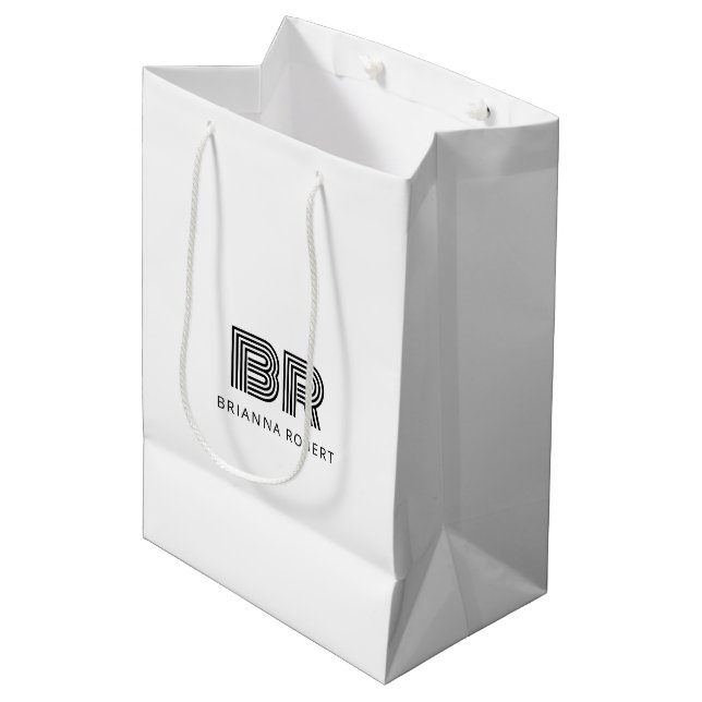 Modernes Monogram-Branding-Logo Mittlere Geschenktüte (Vorderseite Schrägansicht)