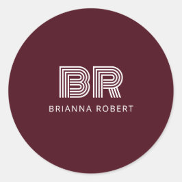 Modernes Monogram-Branding-Logo Stilvoll Burgund Runder Aufkleber