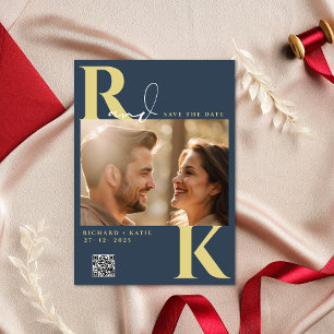 Modernes Monogram Bright Bold Navy Blue Foto Einladung