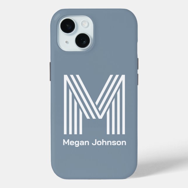 Modernes Monogram Dusty Blue Case-Mate iPhone Hülle (Rückseite)