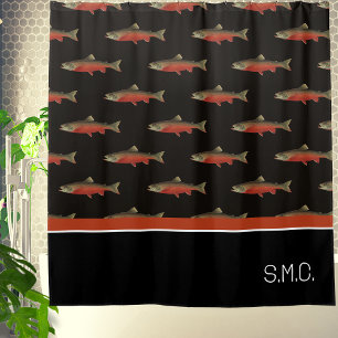 Modernes Monogram Fisch Lachs Design Schwarz-weiß  Duschvorhang