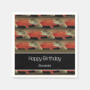 Modernes Monogram Fisch Lachs Design Schwarz-weiß  Serviette