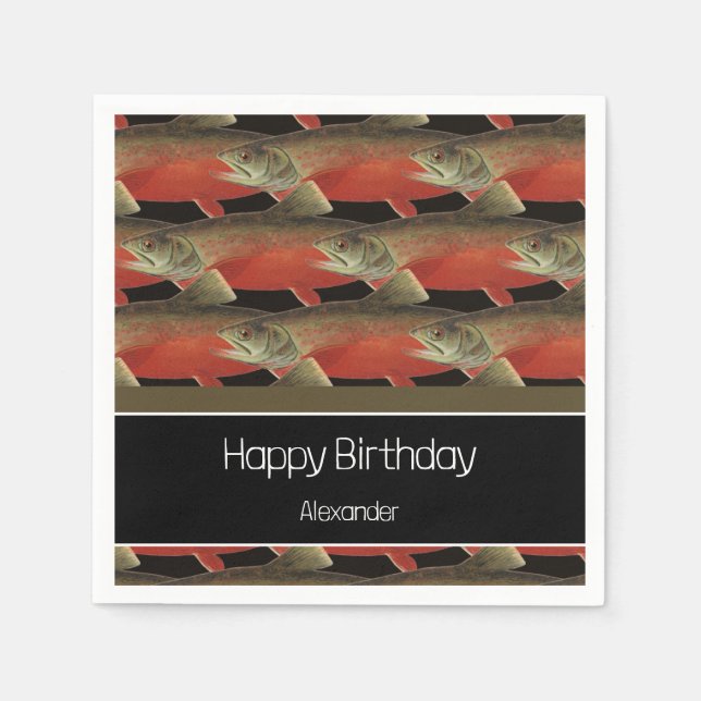 Modernes Monogram Fisch Lachs Design Schwarz-weiß  Serviette (Vorderseite)