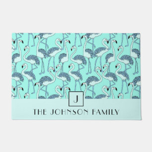 Modernes Monogram Flamingo Muster Fußmatte