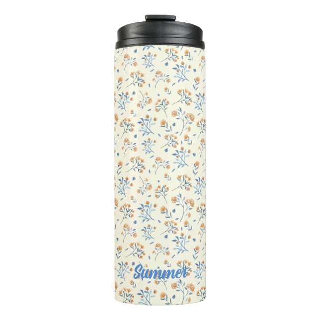 Modernes Monogram Floral Muster Thermal Tumbler Thermosbecher (Vorderseite)