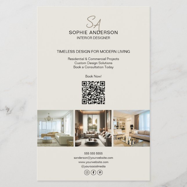 Modernes Monogram Foto QR Beruflich Business Flyer (Vorne)