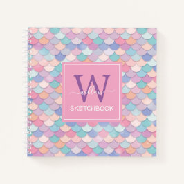 Modernes Monogram Hübsches Mermaid Pink Sketchbook Notizbuch