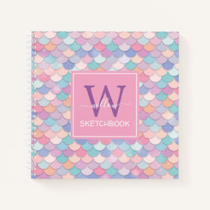 Modernes Monogram Hübsches Mermaid Pink Sketchbook Notizbuch