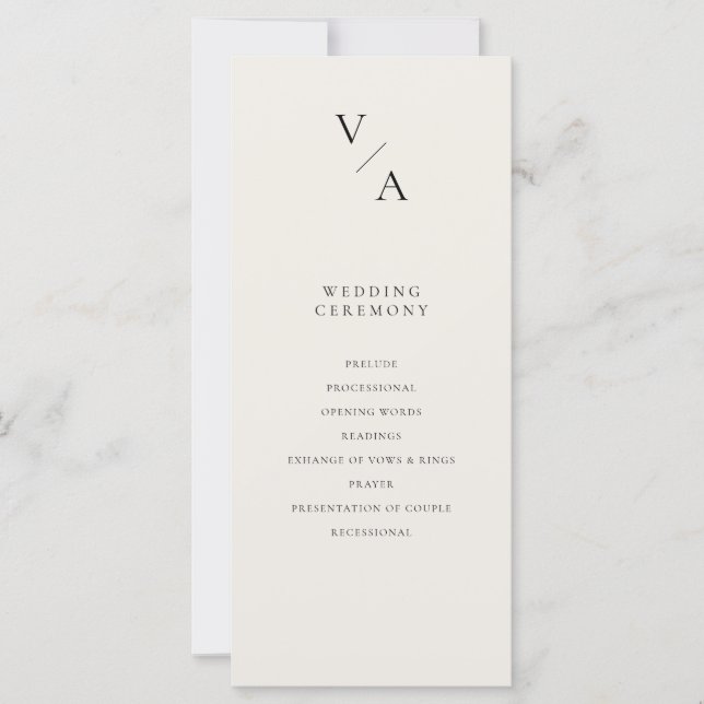Modernes Monogram Ivory-Hochzeitsprogramm (Vorderseite)
