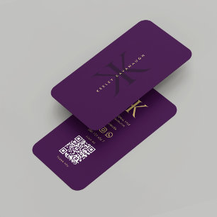 Modernes Monogram K Dark Lila Gold Beruflich Visitenkarte