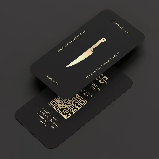 Modernes Monogram Koch Black Gold Messer Premium Visitenkarte (Modern Monogram Chef Black Gold Knife Premium Business Card
)