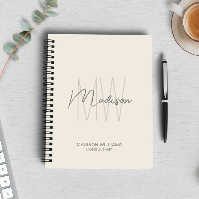 Modernes Monogram Logo Creme Tan Consultant Notizblock (Modern Monogram Logo Cream Tan Consultant Notebook)
