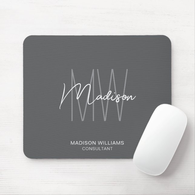 Modernes Monogram Logo Grau Consultant Mousepad (Mit Mouse)