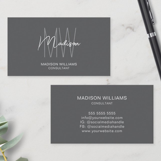 Modernes Monogram Logo Grau Consultant Visitenkarte (Modern Monogram Logo Gray Consultant Business Card)
