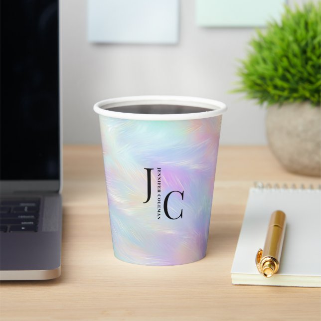 Modernes Monogram Logo Iridescent Opal Stilvoll Pappbecher (InSitu)
