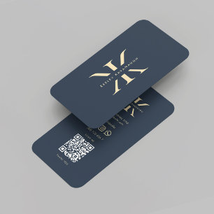 Modernes Monogram Logo K Dark Blue Gold Beruflich Visitenkarte