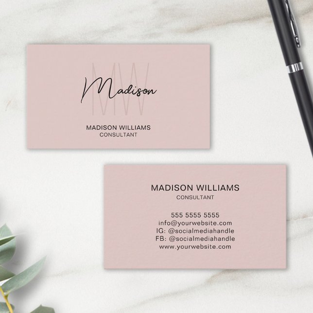 Modernes Monogram Logo Rosa Berater Visitenkarte (Modern Monogram Logo Blush Pink Consultant Business Card)