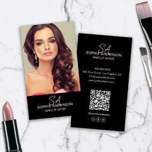Modernes Monogram Makeup Artist Foto Black Visitenkarte