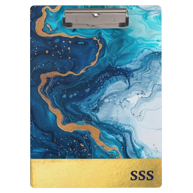 Modernes Monogram Metal-Weißmarmor Klemmbrett (Vorderseite)