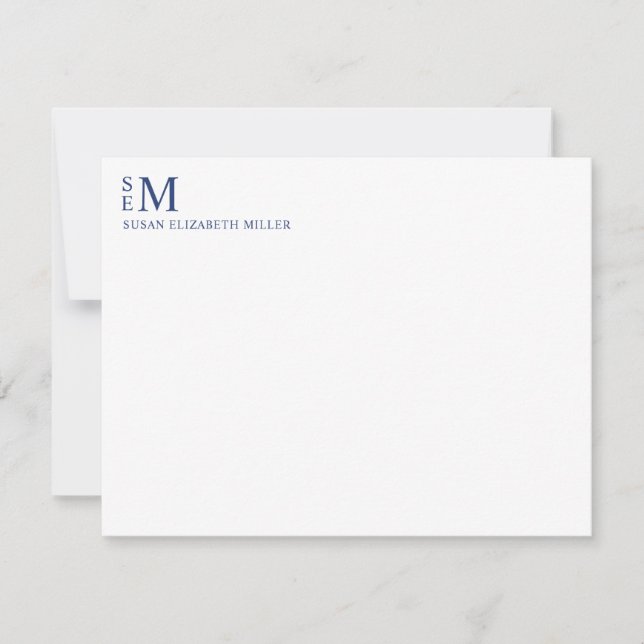 Modernes Monogram Navy Blue Personal Stationer Not Mitteilungskarte (Vorderseite)