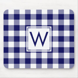 Modernes Monogram Navy Blue & White Gingham Muster Mousepad