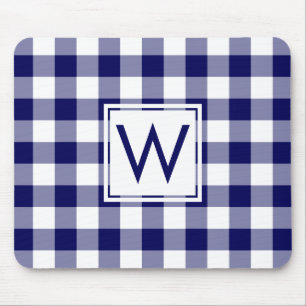 Modernes Monogram Navy Blue & White Gingham Muster Mousepad