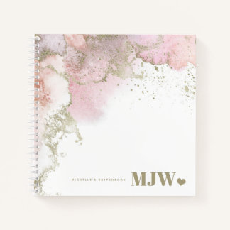 Modernes Monogram Pink & Gold Abstraktes Sketchboo Notizbuch
