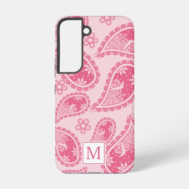 Modernes Monogram Pink Paisley Retro Muster Samsung Galaxy Hülle (Rückseite)