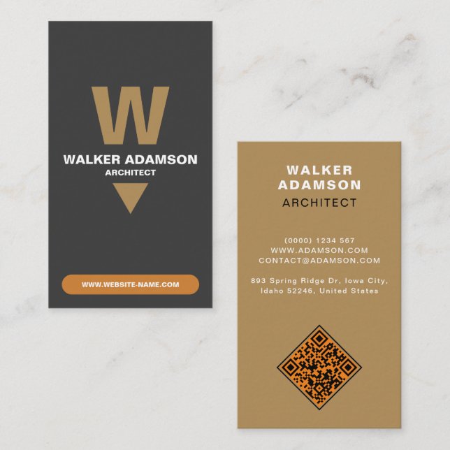 Modernes (Monogram QR) Bronze & Matte Black Visitenkarte (Vorne/Hinten)