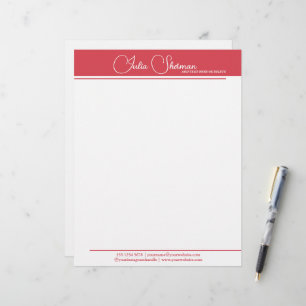 Modernes Monogram Red Feminine Minimalistisch Scri Briefbogen