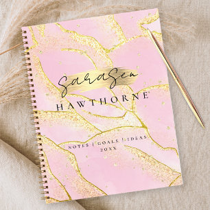 Modernes Monogram Script Chic Girly Pink Gold Foil Notizbuch