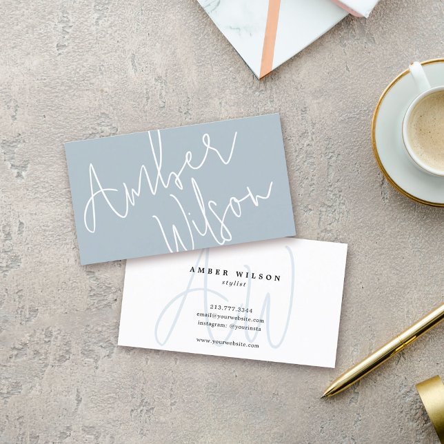 Modernes Monogram Script Stilvoll Trendy Blue Visitenkarte (Modern Monogram Script Stylish Trendy Blue Business Card)