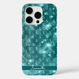 Modernes Monogram Sparkle Ocean Blue iPhone 16 Pro Hülle
