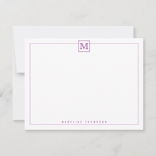 Modernes Monogram Square Border Lila Mitteilungskarte (Vorderseite)