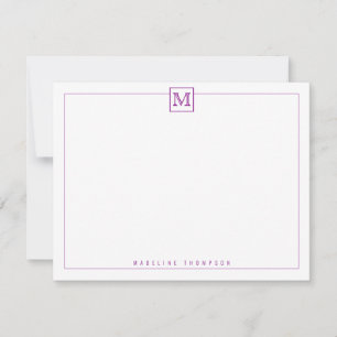 Modernes Monogram Square Border Lila Mitteilungskarte