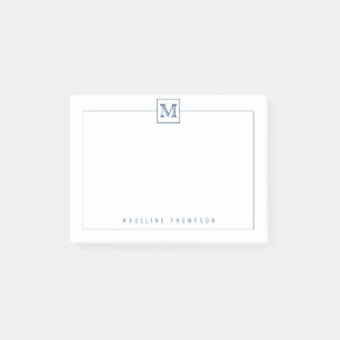 Modernes Monogram Square Border Navy Blue Post-it Klebezettel