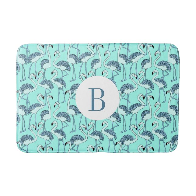 Modernes monogram tropisches Flamingo-Muster Badematte (Vorderseite)