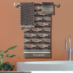 Modernes Monogram Trout Fish Design Schwarz-weiß g Badhandtuch Set